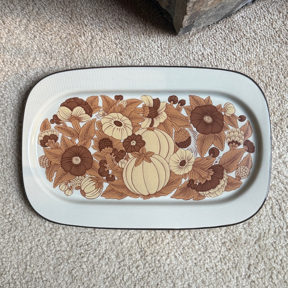 RARE.  1970s Pumpkin/Floral Platter by Rosenthal